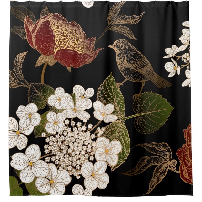 Elegant Chinoiserie Inspired Floral Blooms       Shower Curtain (Front)