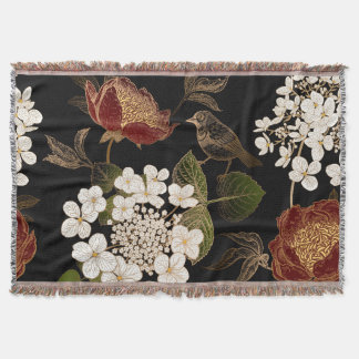 Elegant Chinoiserie Inspired Floral Blooms Throw Blanket