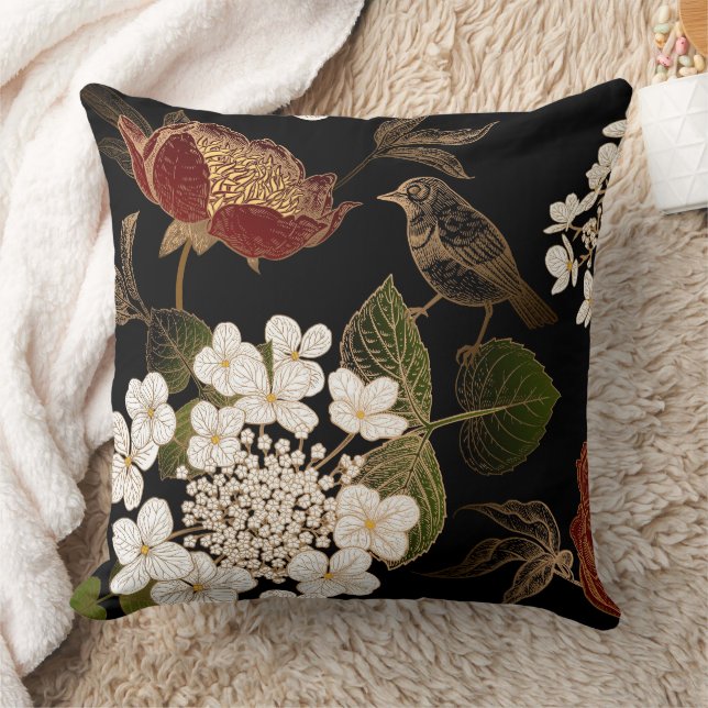 Elegant Chinoiserie Inspired Floral Blooms       Throw Pillow (Blanket)