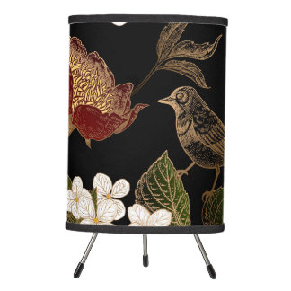 Elegant Chinoiserie Inspired Floral Blooms Tripod Lamp