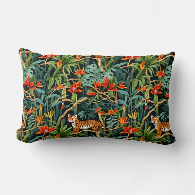 Elegant Chinoiserie Jungle Wildlife Lumbar Pillow (Front)