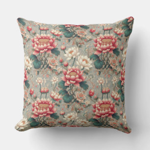 Elegant Chinoiserie Lotus Throw Pillow