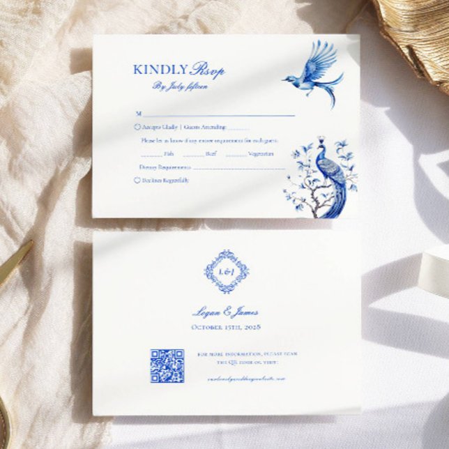 Elegant Chinoiserie Meal Choice Wedding RSVP Card (Creator Uploaded)