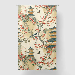 Elegant Chinoiserie - Pagodas, Blossoms, and Birds Blackout Curtains