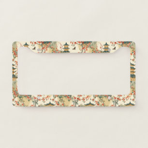 Elegant Chinoiserie - Pagodas, Blossoms, and Birds License Plate Frame