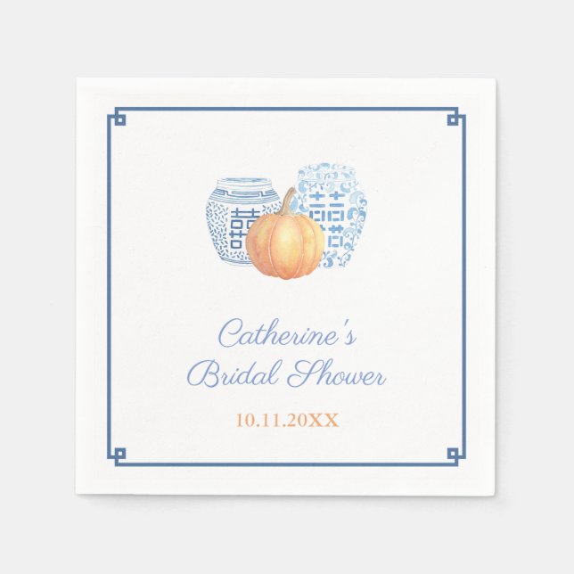 Elegant Chinoiserie Pumpkin Bridal Shower Party Napkins (Front)