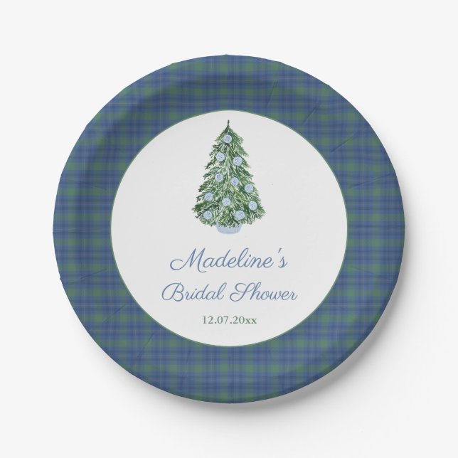 Elegant Chinoiserie Tartan Christmas Bridal Shower Paper Plates (Front)