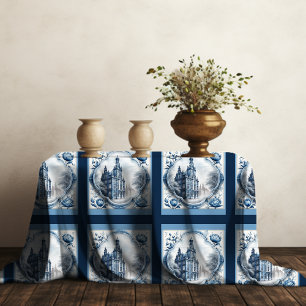 Elegant Chinoiserie Toile Palace Monogram Tablecloth