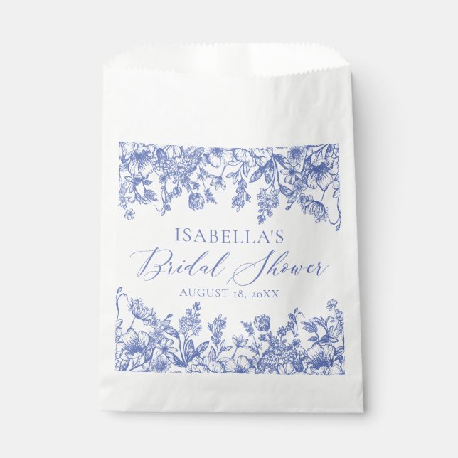 Elegant Chinoiserie Victorian Blue Bridal Shower Favor Bag (Front)