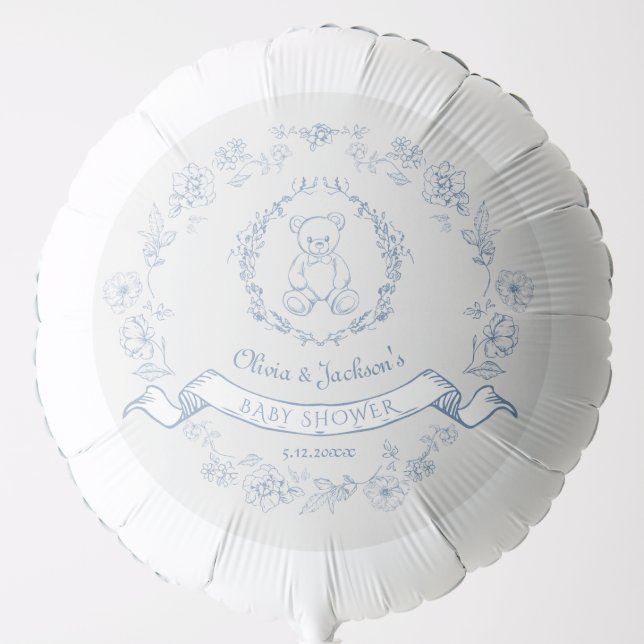 Elegant Chinoiserie wreath teddy bear Baby shower Balloon (Front)