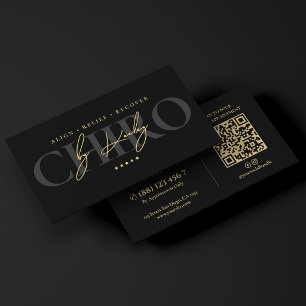 Elegant Chiropractor Black Faux Gold Signature Business Card