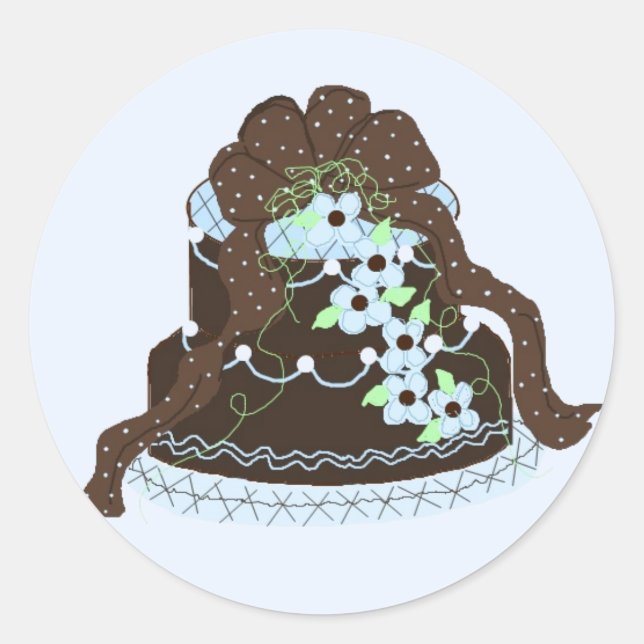Elegant Chocolate and Blue Cake Classic Round Sticker (Front)