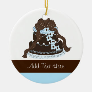 Elegant Chocolate and Blue Designer Cake Ceramic Ornament