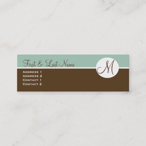 Elegant Chocolate &amp; Blue Monogram Profile Card Business Card Template