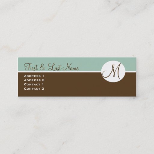 Customizable Elegant Chocolate &amp; Blue Monogram Profile Card Business Card Template