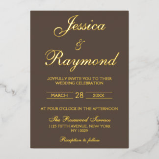 Elegant Chocolate Brown and Gold Foil Wedding Foil Invitation