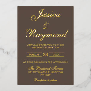 Elegant Chocolate Brown and Gold Foil Wedding Invitation
