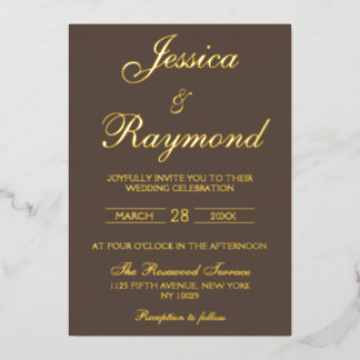 Elegant Chocolate Brown and Gold Foil Wedding Invitation