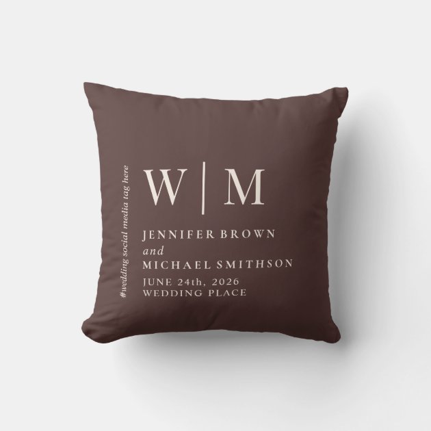 Elegant Chocolate Brown Beige Formal Event Wedding Throw Pillow