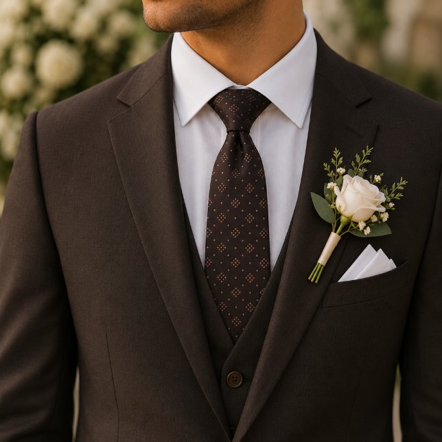 Elegant Chocolate Brown Copper Geometric Micro Neck Tie (Creator Uploaded)