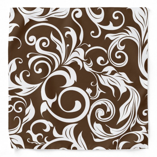 Elegant Chocolate Brown Floral Wallpaper Pattern Bandana (Front)