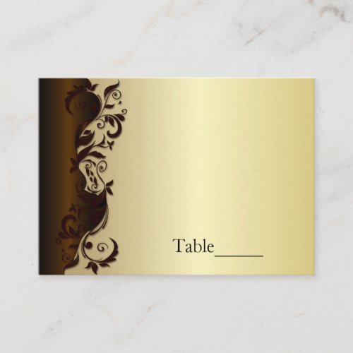 Elegant Chocolate Brown  Gold Floral Wedding Place Card
