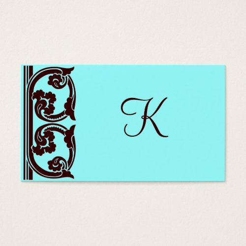 Elegant Chocolate Brown Monogram Teal Card Business Card Template