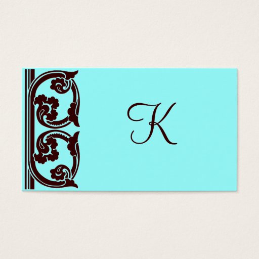 Customizable Elegant Chocolate Brown Monogram Teal Card Business Card Template
