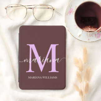 Elegant Chocolate Brown & Pink Monogram Custom Kindle Cover