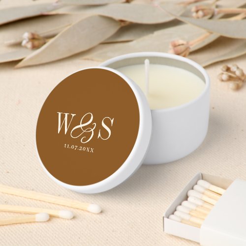 Elegant Chocolate Brown wedding couples initials Mini Candle Favors