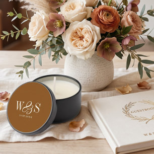 Elegant Chocolate Brown wedding couples initials Mini Candle Favors