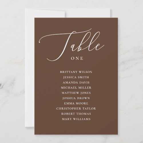 Elegant Chocolate Brown Wedding Seating Chart Invitation