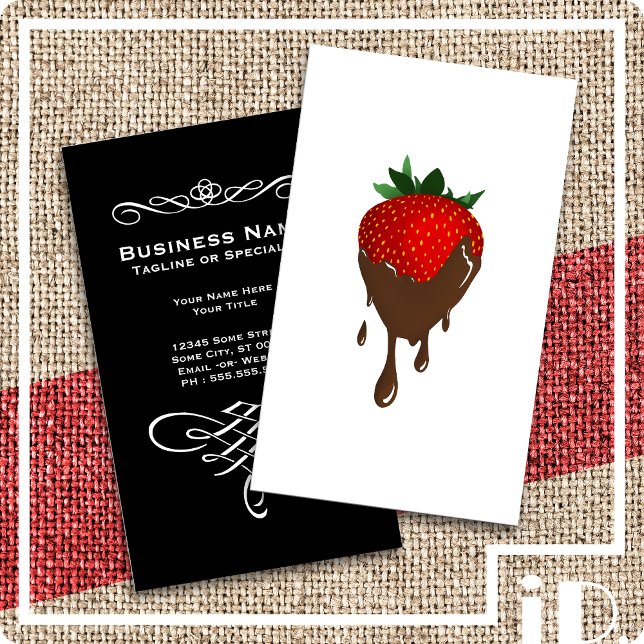 elegant chocolate covered strawberry business card (Creator Uploaded)