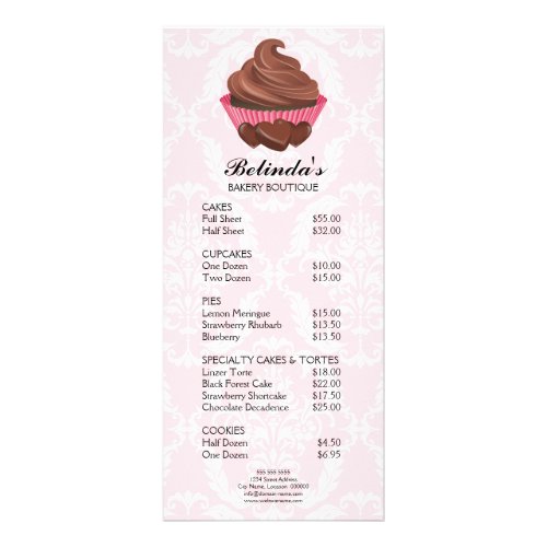 Elegant Chocolate Cupcake Bakery Menu Price List