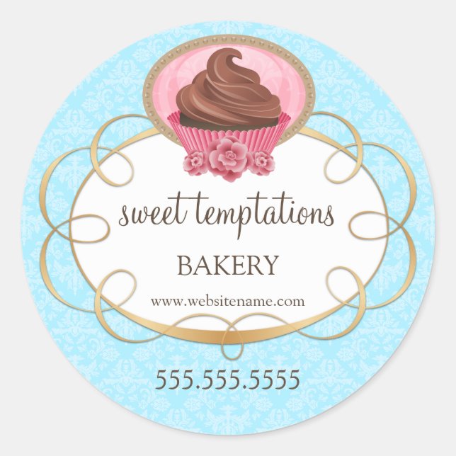 Elegant Chocolate Cupcake Bakery Packaging Classic Round Sticker (Front)