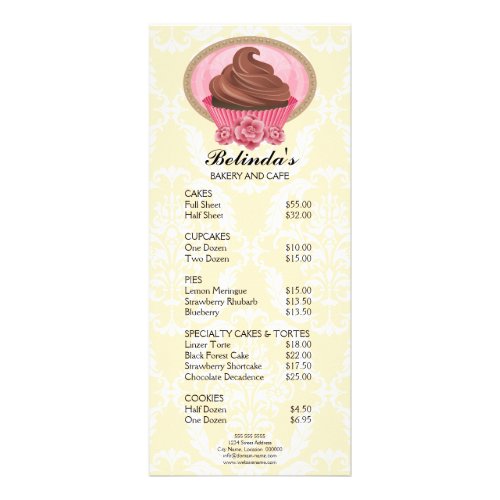 Elegant Chocolate Cupcake Bakery Price List Rack Card