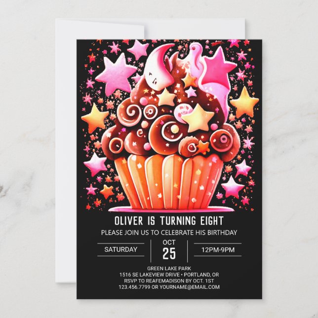 Elegant Chocolate Delight Muffin Girl Birthday Invitation (Front)
