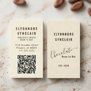 Elegant Chocolate Embossed Texture Look QR Code Business Card