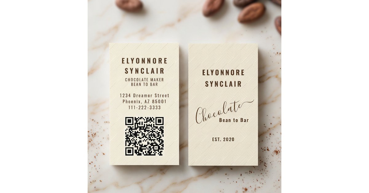 Elegant Chocolate Embossed Texture Look QR Code Business Card | Zazzle