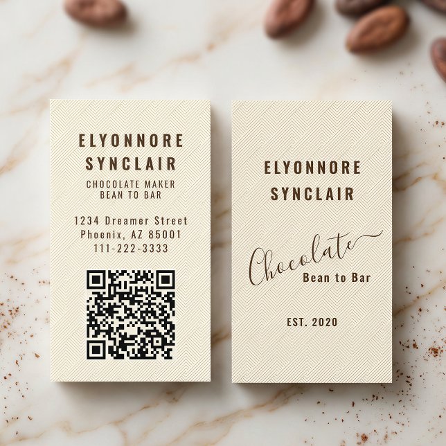 Elegant Chocolate Embossed Texture Look QR Code Business Card (Creator Uploaded)