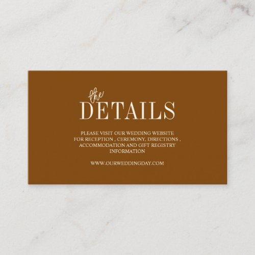Elegant Chocolate Minimalist Wedding Enclosure Card