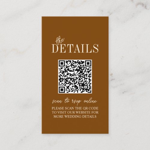 Elegant Chocolate Minimalist Wedding Qr Code Enclosure Card