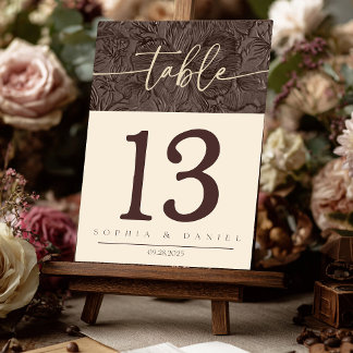 Elegant Chocolate Mocha Wedding Table Numbers Doub