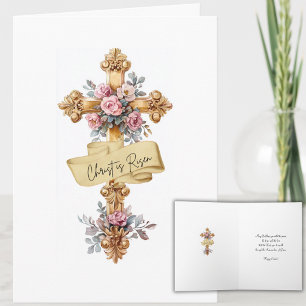 Elegant "Christ is Risen" Floral Cross Easter Holiday Card