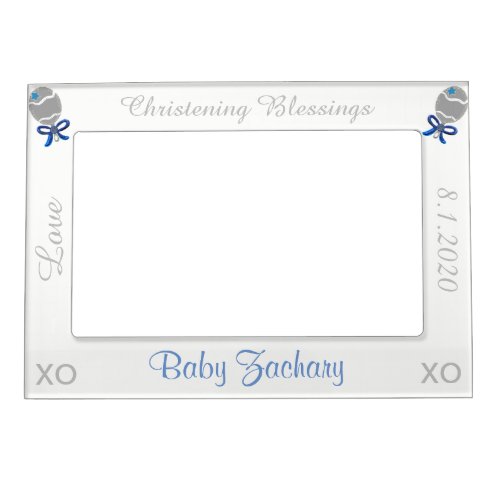 Elegant Christening Blue Rattles Baby Boy Magnetic Frame