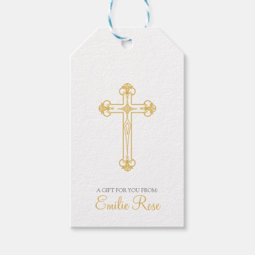 elegant CHRISTENING or BAPTISM  gold cross favor   Gift Tags