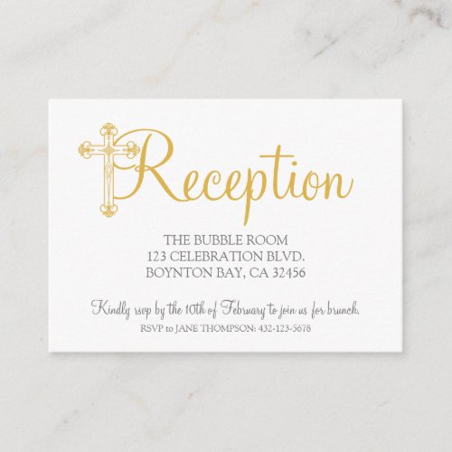 elegant CHRISTENING or BAPTISM gold reception rsvp Enclosure Card