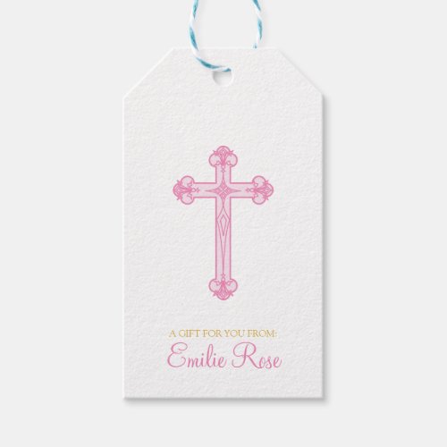 elegant CHRISTENING or BAPTISM  pink cross favor Gift Tags