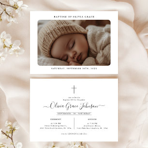 Elegant Christening Script Baby Photo Baptism Invitation