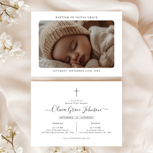 Elegant Christening Script Baby Photo Baptism Invitation (Creator Uploaded)